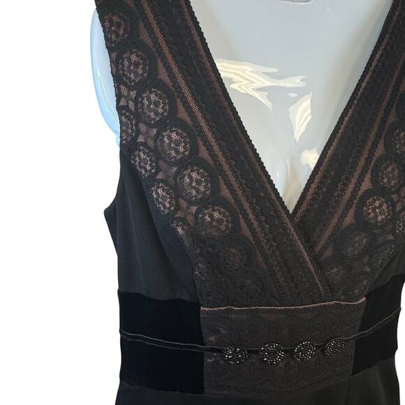 KAY UNGER Black Lace Overlay Bodice V Neck Knee Length Cocktail Dress Women's 8 - Picture 4 of 12